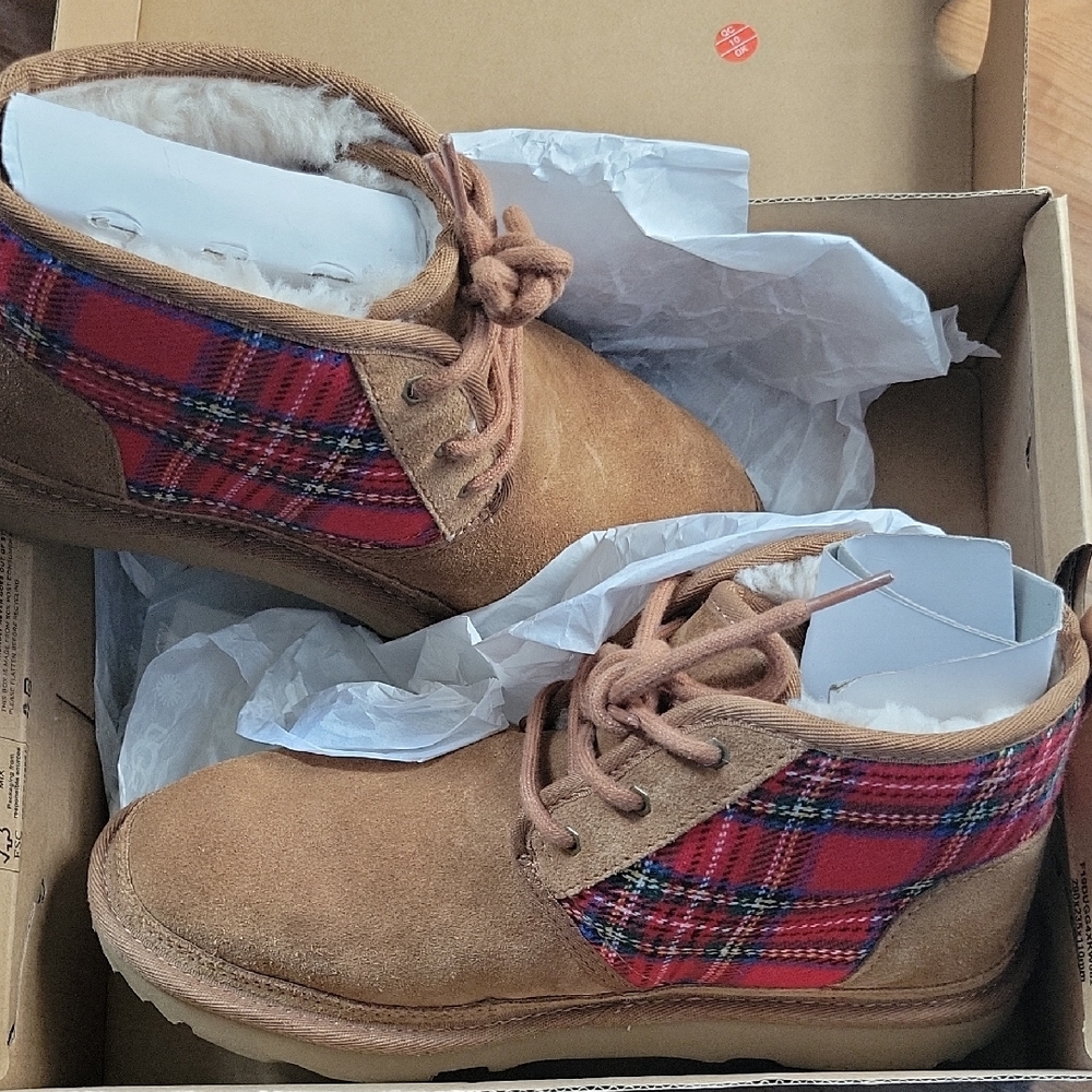 UGG Tartan Ankle Boots with Brown and Red Accents